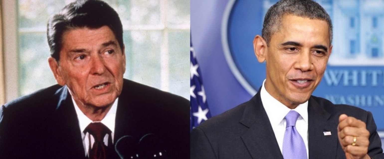 Президенты США республиканец Рональд Рейган и демократ Барак Обама.